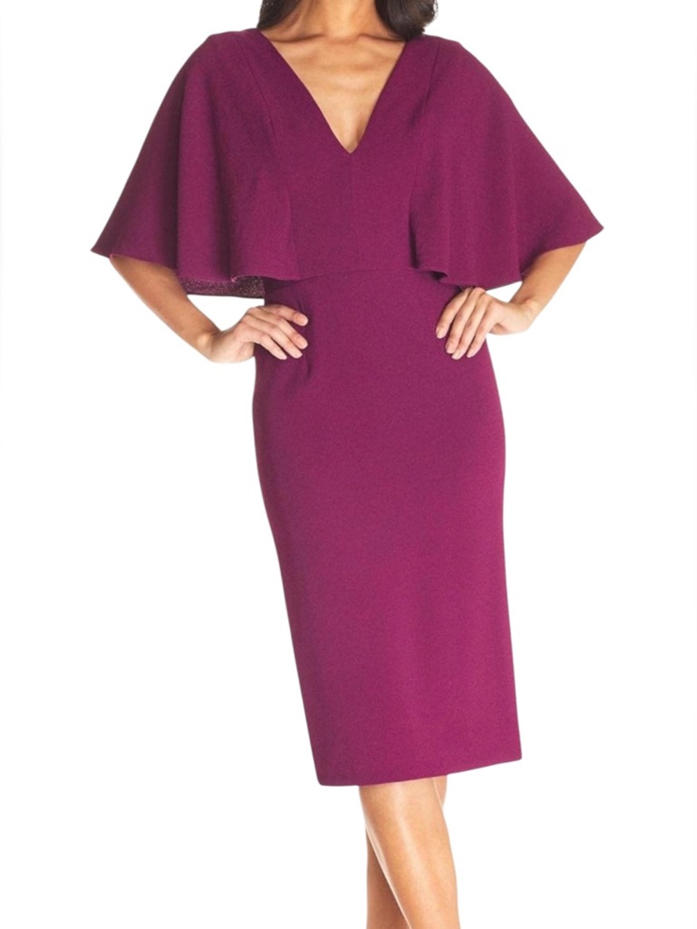 DRESS THE POPULATION Louisa Butterfly Sleeve Cocktail Dress Magenta Small 4 6